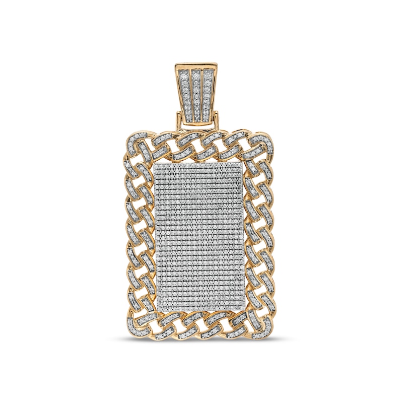 Main Image 1 of Men's 2 CT. T.W. Diamond Curb Chain Link Frame Dog Tag Necklace Charm in 10K Gold