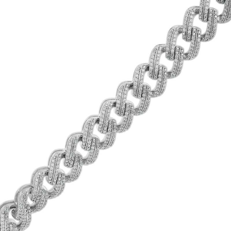 Main Image 1 of Men's 2-7/8 CT. T.W. Diamond Double Row Curb Chain Link Bracelet in 10K White Gold - 8.5"