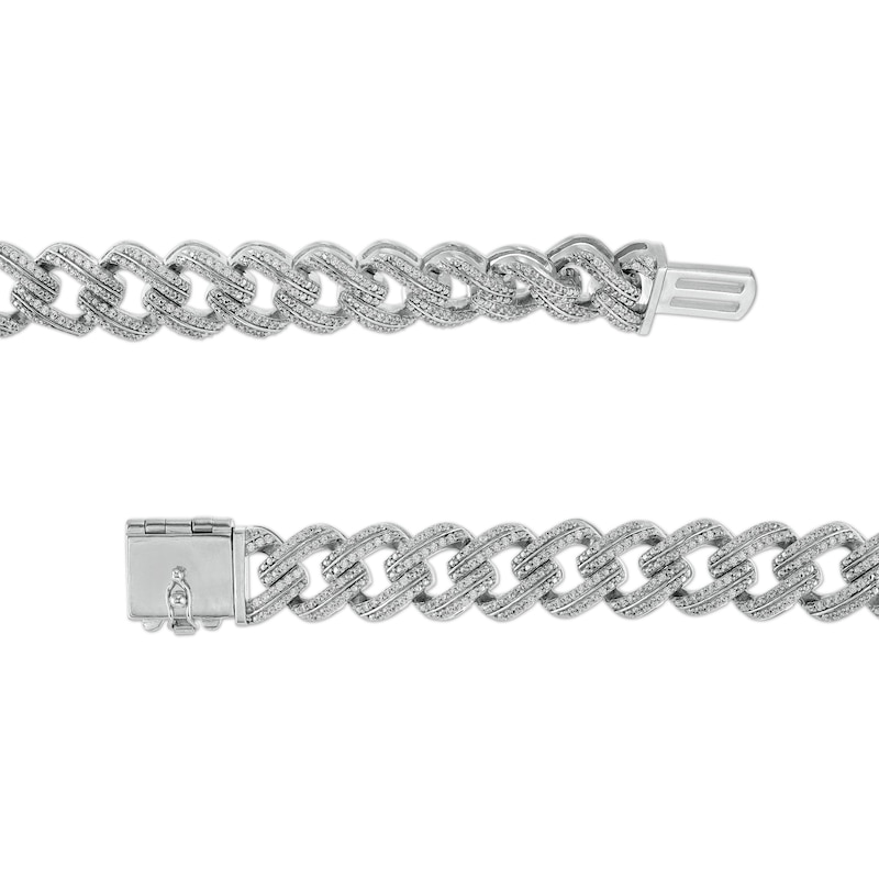 Main Image 3 of Men's 2-7/8 CT. T.W. Diamond Double Row Curb Chain Link Bracelet in 10K White Gold - 8.5"