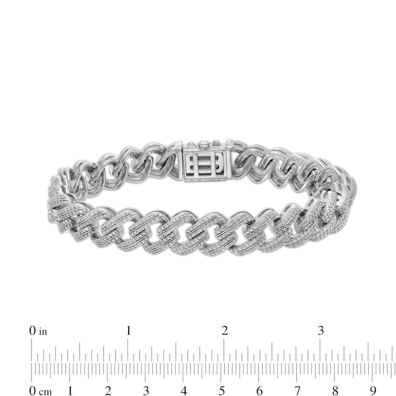 Main Image 4 of Men's 2-7/8 CT. T.W. Diamond Double Row Curb Chain Link Bracelet in 10K White Gold - 8.5"