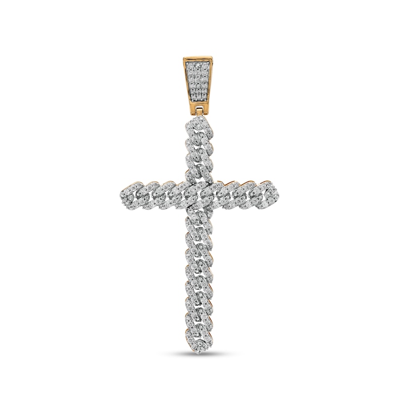 Main Image 1 of Men's 1 CT. T.W. Diamond Curb Chain Link Cross Necklace Charm in 10K Gold