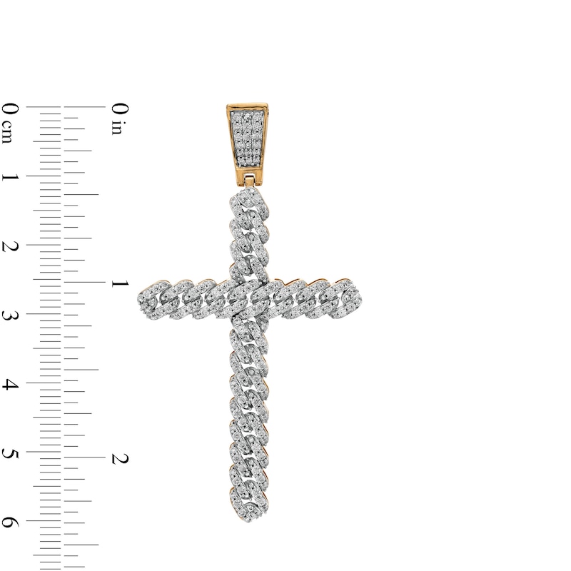 Main Image 2 of Men's 1 CT. T.W. Diamond Curb Chain Link Cross Necklace Charm in 10K Gold