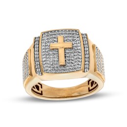 Men's 3/4 CT. T.W. Cushion Composite Diamond Cross Collar Ring in 10K Gold