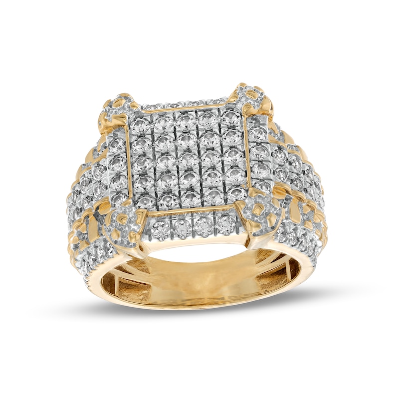 Men's 2-1/2 CT. T.W. Square-Shaped Multi-Diamond Bold Nugget Ring in 10K Gold