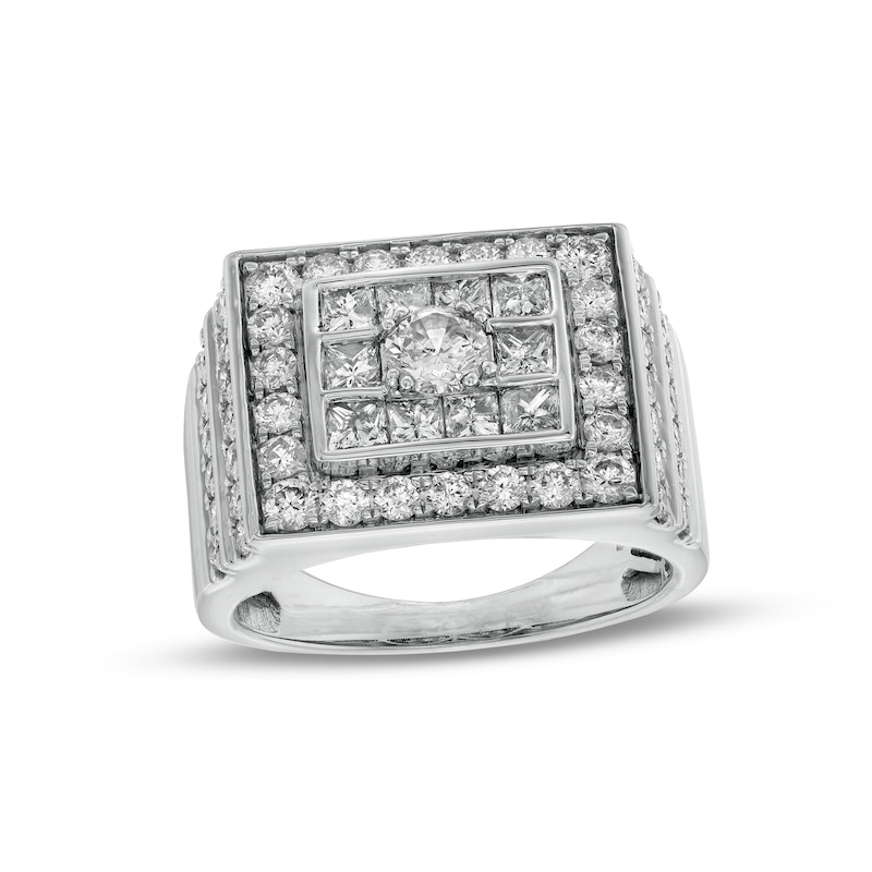 Men's 3 CT. T.W. Princess-Cut and Round Diamond Double Frame Square-Top Layered Collar Ring in 10K White Gold