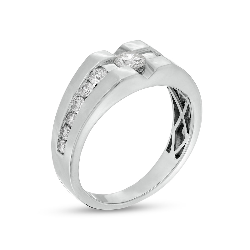 Men's 1 CT. T.W. Diamond Square-Top center Groove Ring in 10K White Gold