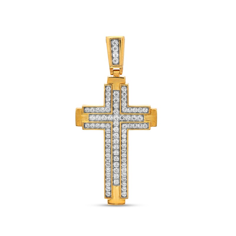 Main Image 1 of Men's 1 CT. T.W. Diamond Border Industrial Cross Necklace Charm in 10K Gold