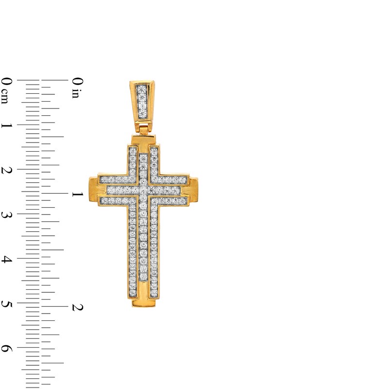 Main Image 2 of Men's 1 CT. T.W. Diamond Border Industrial Cross Necklace Charm in 10K Gold