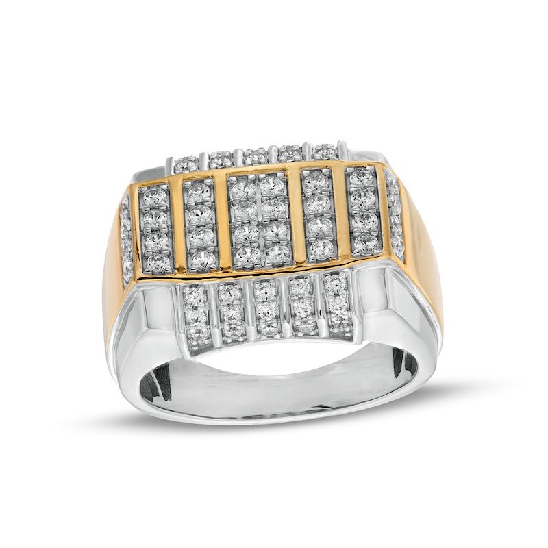 Men's 1 CT. T.W. Diamond Vertical Multi-Row Rectangle-Top Ring in 10K Two-Tone Gold