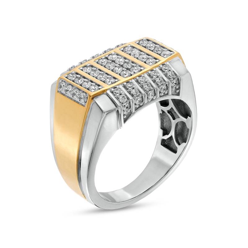 Men's 1 CT. T.W. Diamond Vertical Multi-Row Rectangle-Top Ring in 10K Two-Tone Gold