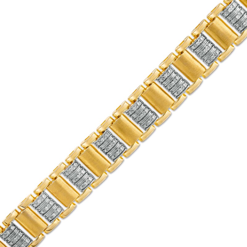 Main Image 1 of Men's 3/4 CT. T.W. Diamond Triple Row and Satin Alternating Link Bracelet in 10K Gold - 8.5"
