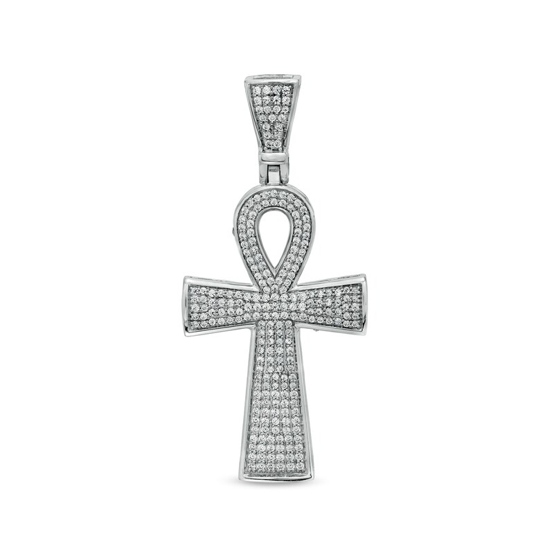 Main Image 1 of Men's 1 CT. T.W. Diamond Ankh Necklace Charm in 10K White Gold