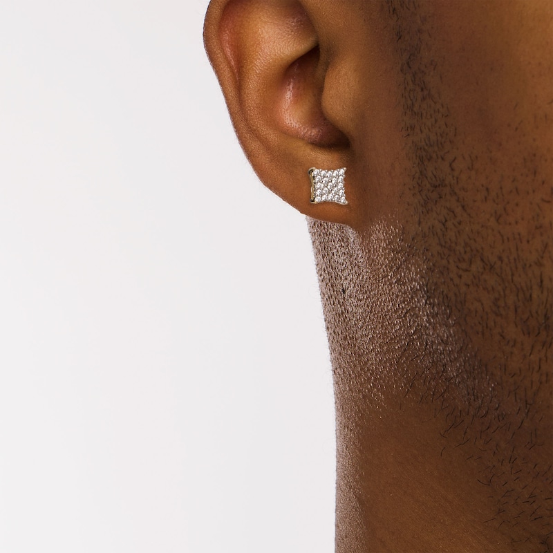 Main Image 2 of Men's 1/3 CT. T.W. Square-Shaped Multi-Diamond Concave Stud Earrings in 10K Gold