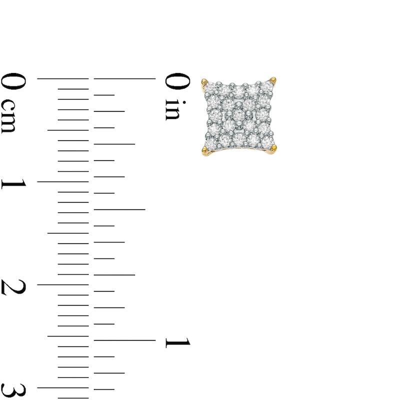 Main Image 3 of Men's 1/3 CT. T.W. Square-Shaped Multi-Diamond Concave Stud Earrings in 10K Gold
