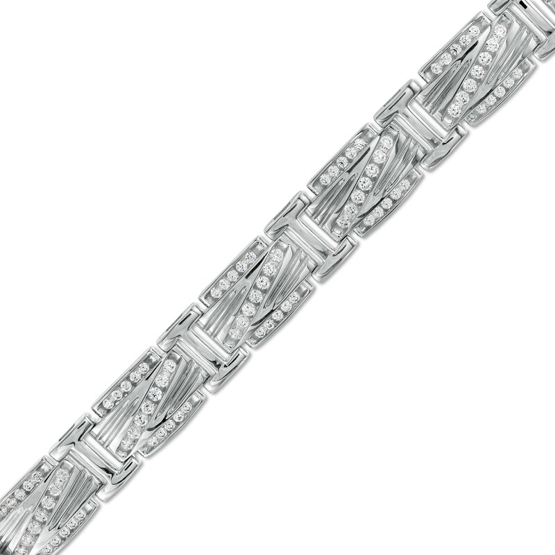 Main Image 1 of Men's 2-7/8 CT. T.W. Diamond Slant Border Link Bracelet in 10K White Gold