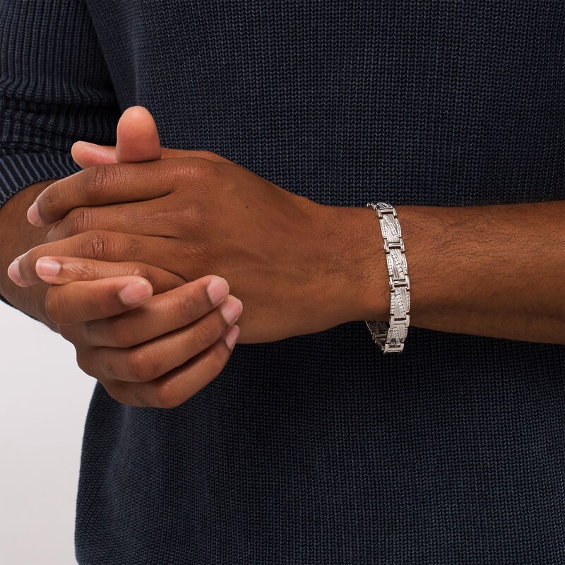 Main Image 2 of Men's 2-7/8 CT. T.W. Diamond Slant Border Link Bracelet in 10K White Gold