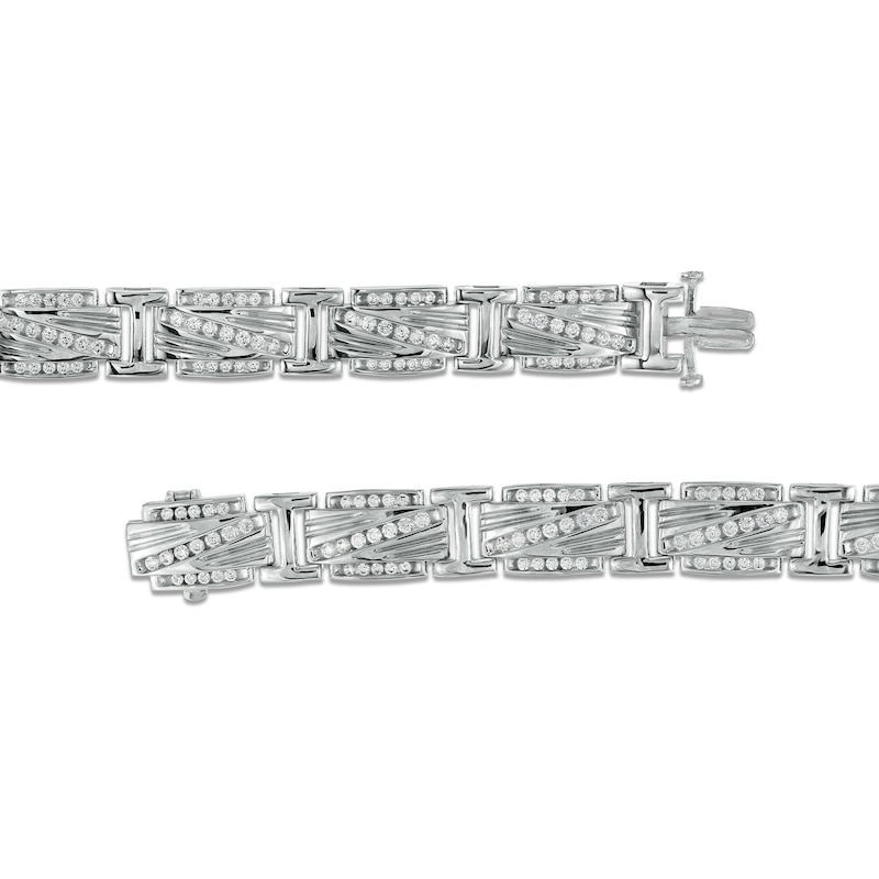 Main Image 3 of Men's 2-7/8 CT. T.W. Diamond Slant Border Link Bracelet in 10K White Gold