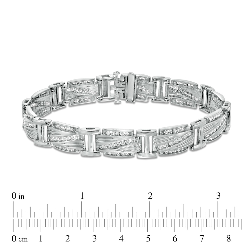 Main Image 4 of Men's 2-7/8 CT. T.W. Diamond Slant Border Link Bracelet in 10K White Gold