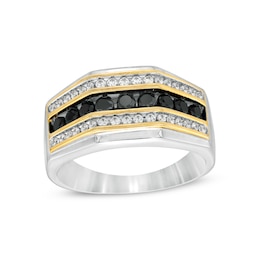 Men's 1 CT. T.W. Black Enhanced and White Diamond Triple Row Angle Bolt Ring in 10K Two-Tone Gold