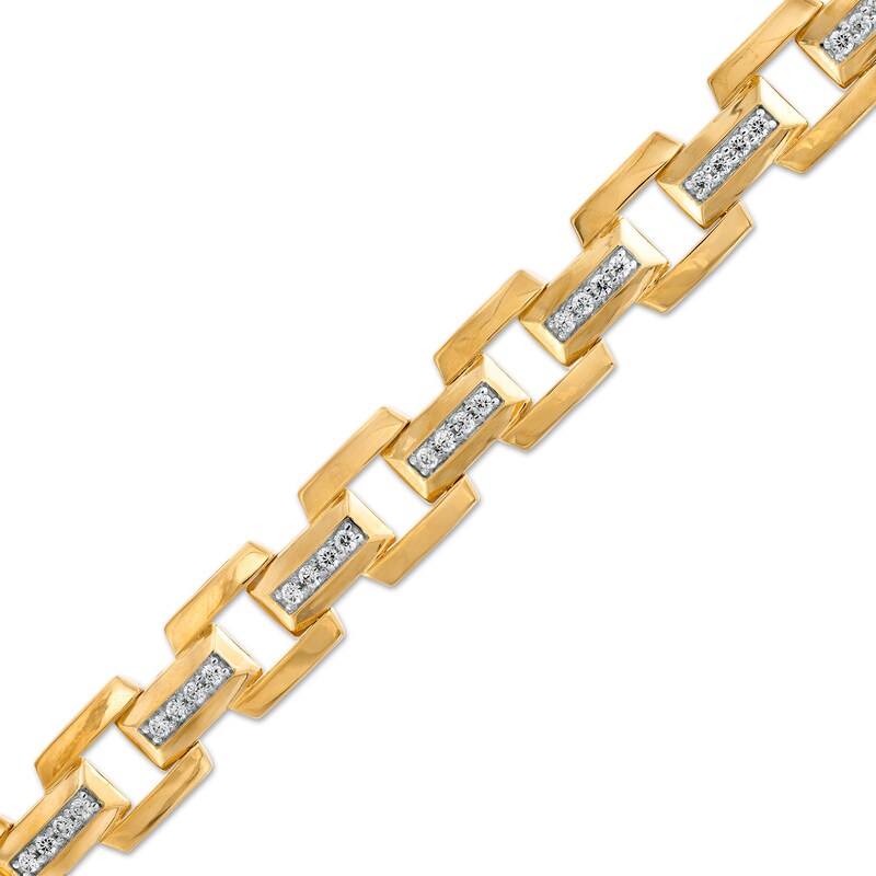 Main Image 1 of Men's 1 CT. T.W. Diamond Box Chain Link Bracelet in 10K Gold - 8.5"
