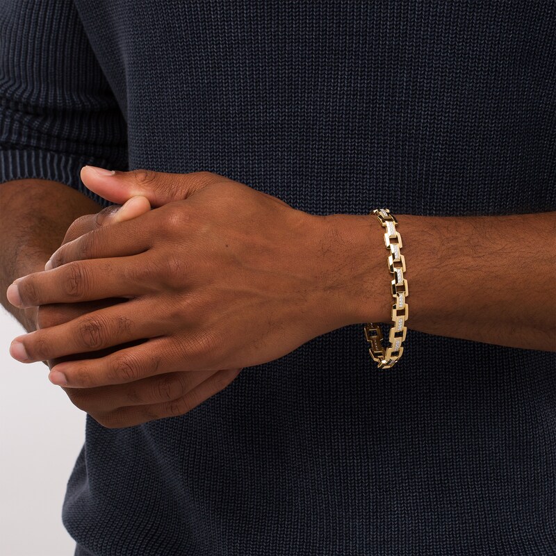 Main Image 2 of Men's 1 CT. T.W. Diamond Box Chain Link Bracelet in 10K Gold - 8.5"