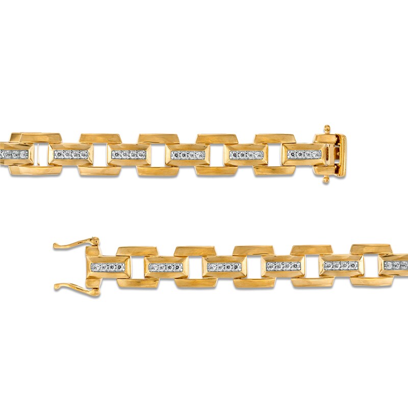 Main Image 3 of Men's 1 CT. T.W. Diamond Box Chain Link Bracelet in 10K Gold - 8.5"