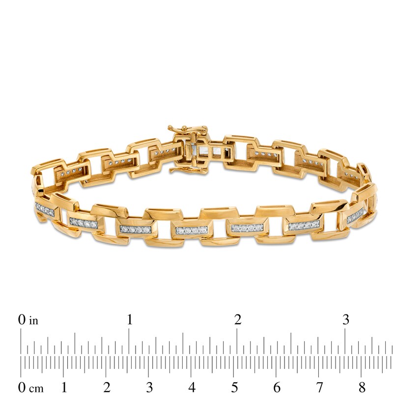 Main Image 4 of Men's 1 CT. T.W. Diamond Box Chain Link Bracelet in 10K Gold - 8.5"