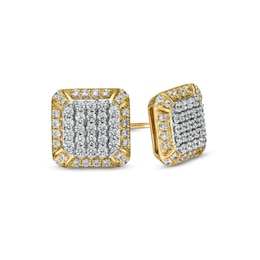 Men's 3/4 CT. T.W. Cushion-Shaped Multi-Diamond Frame Stud Earrings in 10K Gold