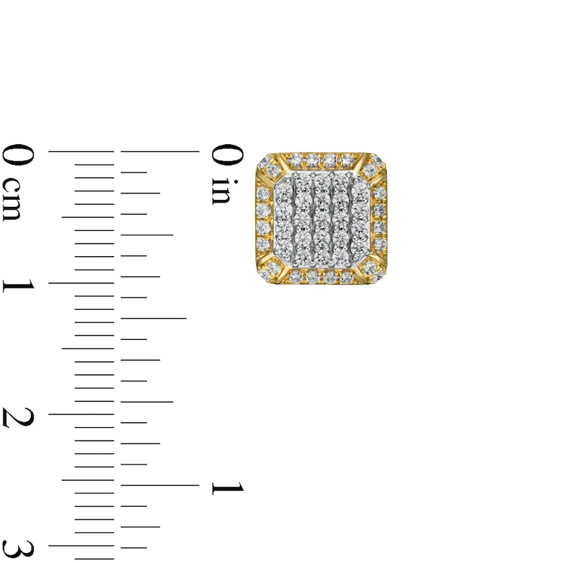 Main Image 3 of Men's 3/4 CT. T.W. Cushion-Shaped Multi-Diamond Frame Stud Earrings in 10K Gold