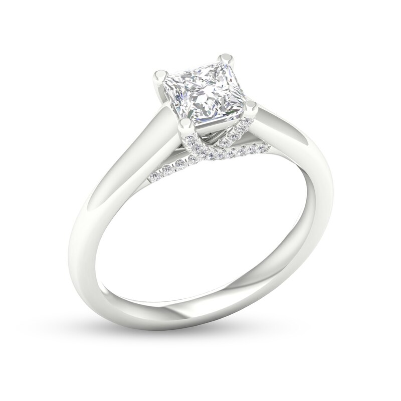 Main Image 3 of Trouvaille Collection 1 CT. T.W. DeBeers®-Graded Princess-Cut Diamond Solitaire Engagement Ring in Platinum (F/I1)