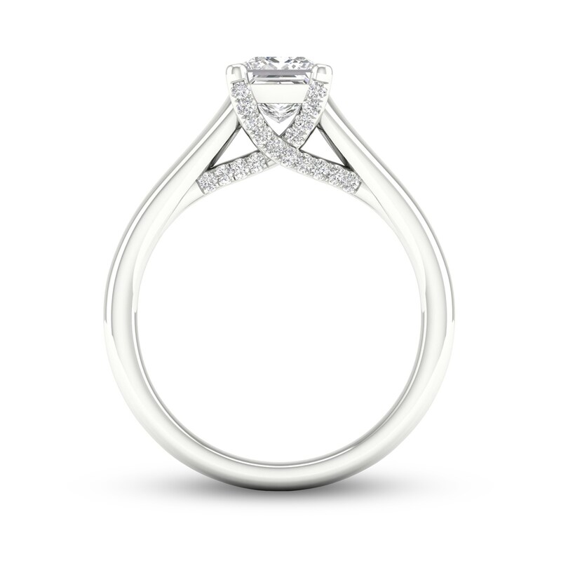 Main Image 4 of Trouvaille Collection 1 CT. T.W. DeBeers®-Graded Princess-Cut Diamond Solitaire Engagement Ring in Platinum (F/I1)