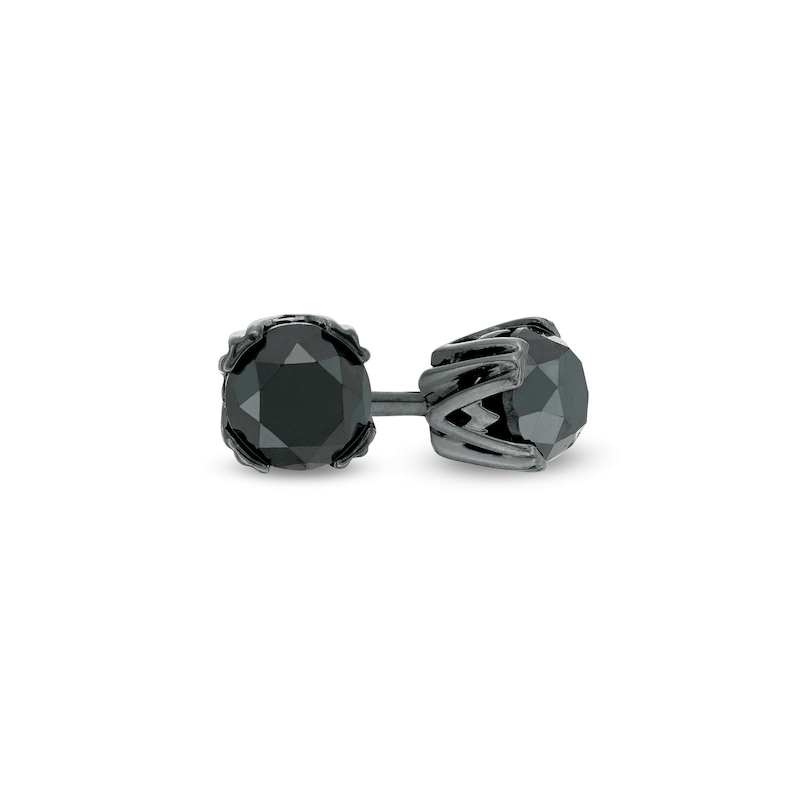 Main Image 1 of Vera Wang Men 1 CT. T.W. Black Diamond Solitaire Stud Earrings in Sterling Silver with Black Ruthenium