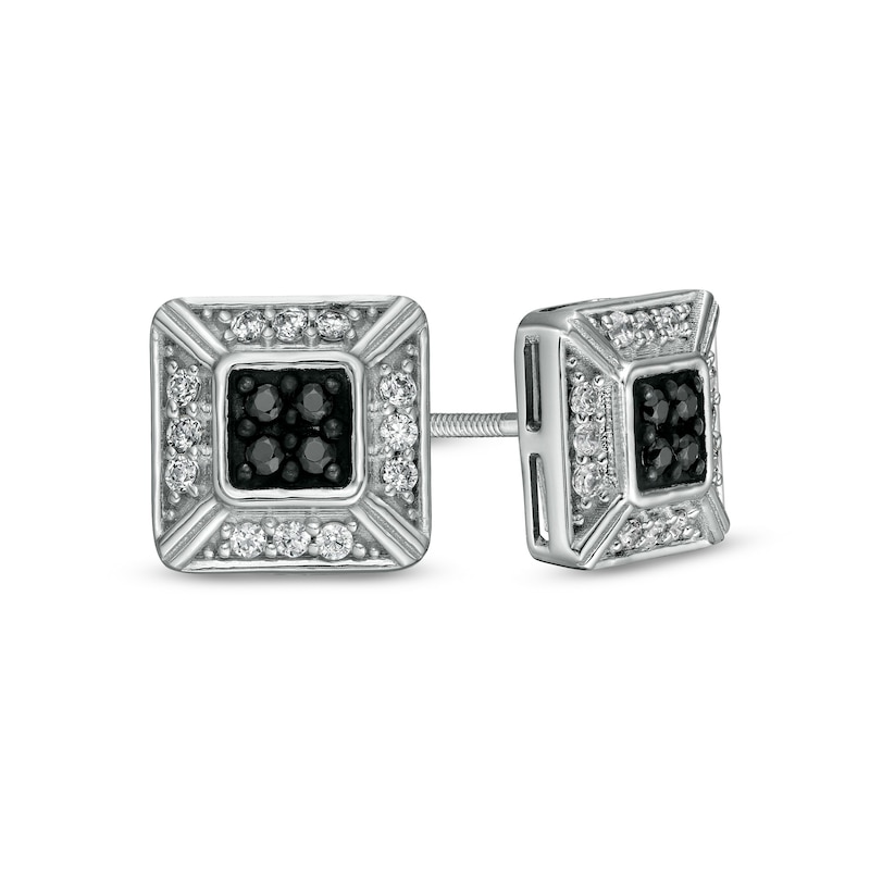 Men's 1/3 CT. T.W. Quad Black Enhanced and White Diamond Frame Three-Dimensional Stud Earrings in 10K White Gold