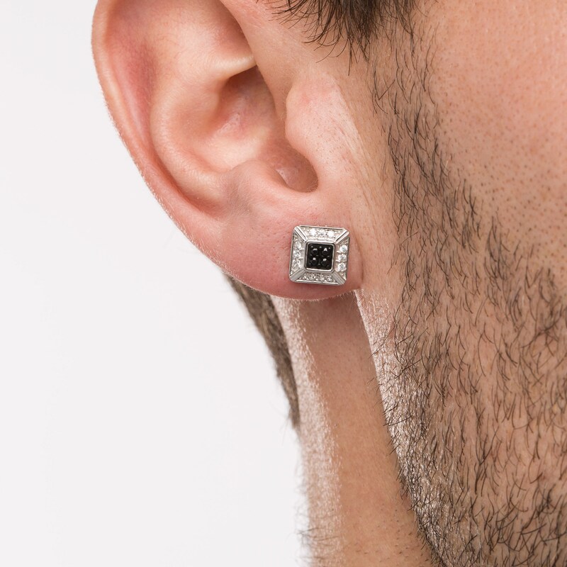 Men's 1/3 CT. T.W. Quad Black Enhanced and White Diamond Frame Three-Dimensional Stud Earrings in 10K White Gold