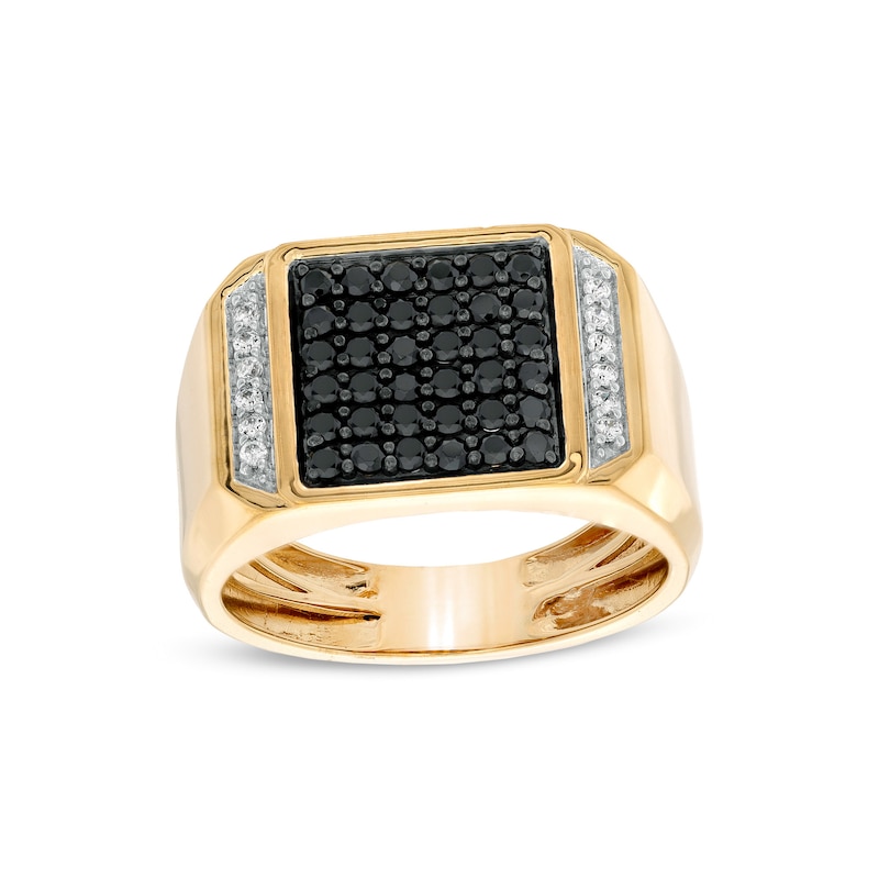 Men's 3/4 CT. T.W. Square Composite Black Enhanced and White Diamond Geometric Collar Ring in 10K Gold