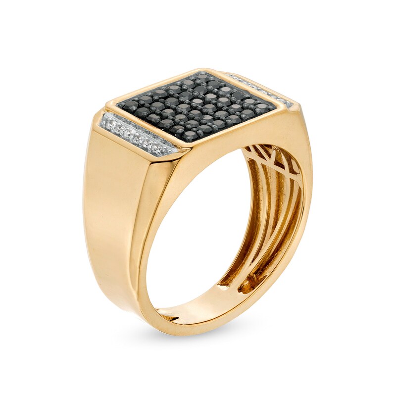 Men's 3/4 CT. T.W. Square Composite Black Enhanced and White Diamond Geometric Collar Ring in 10K Gold