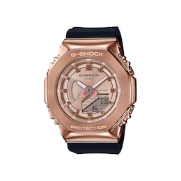 Ladies' Casio G-Shock S Series Rose-Tone IP and Resin Strap Watch with Rose-Tone Dial (Model: GMS2100PG1A4)