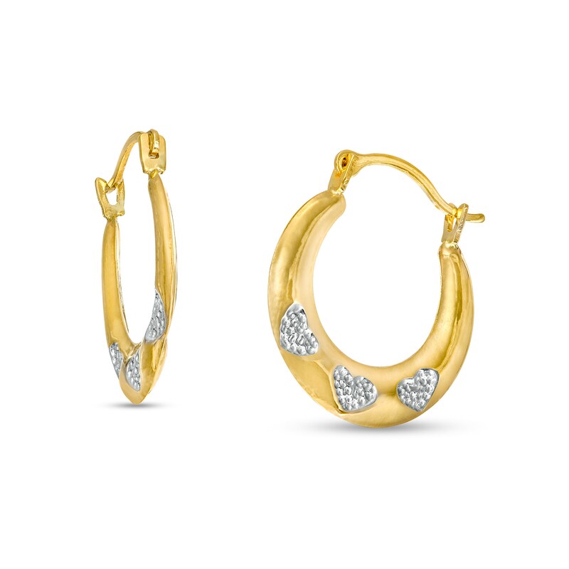 Main Image 1 of Child's Diamond-Cut Heart Trio Graduated Tube Hoop Earrings in 14K Two-Tone Gold