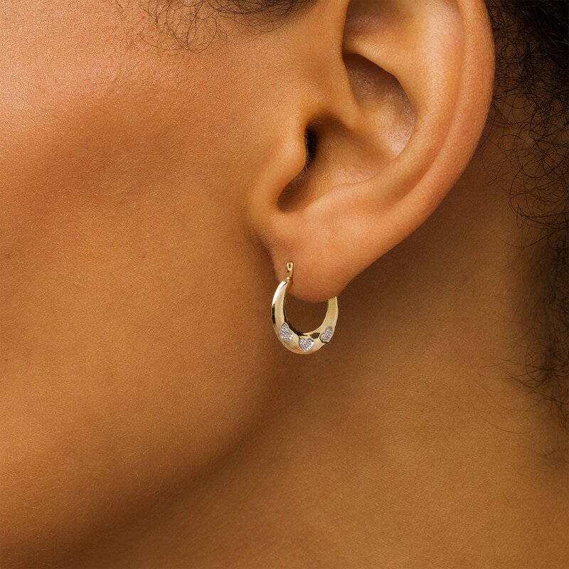 Main Image 2 of Child's Diamond-Cut Heart Trio Graduated Tube Hoop Earrings in 14K Two-Tone Gold