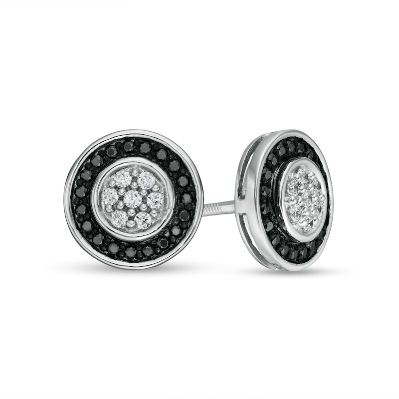 Men's 1/3 CT. T.W. Black Enhanced and White Composite Diamond Frame Stud Earrings in 10K White Gold