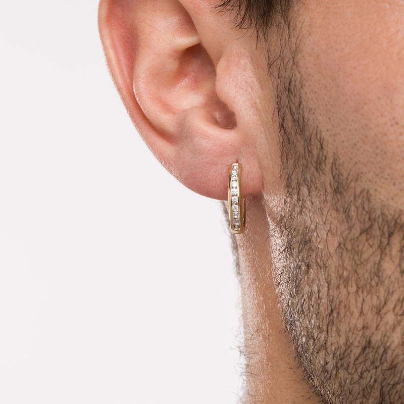 Main Image 2 of Men's 1/2 CT. T.W. Diamond Hoop Earrings in 10K Gold