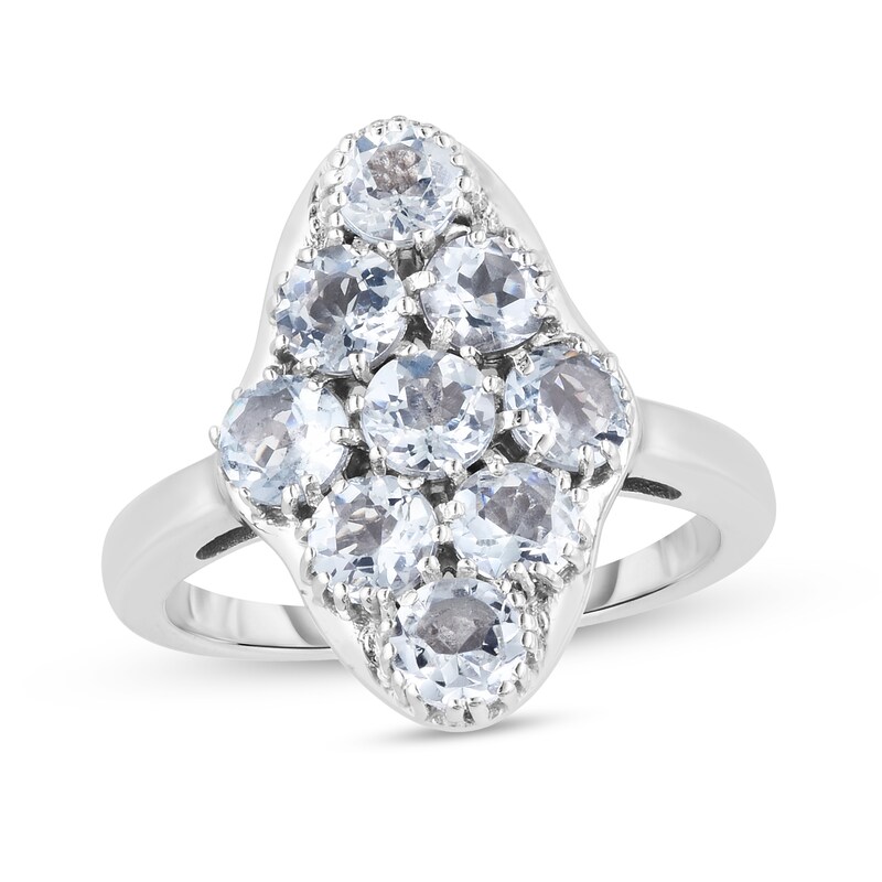 Main Image 1 of 4.0mm Aquamarine Kite-Shaped Cluster Ring in Sterling Silver