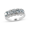 Thumbnail Image 0 of 4.0mm Aquamarine and White Zircon Scallop Border Five Stone Ring in Sterling Silver
