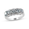 Thumbnail Image 1 of 4.0mm Aquamarine and White Zircon Scallop Border Five Stone Ring in Sterling Silver