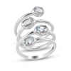 Thumbnail Image 0 of Oval Aquamarine Quartet with Bead Frame Bypass Orbit Wrap Ring in Sterling Silver