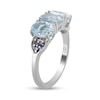 Oval Aquamarine and Iolite Tri-Sides Three Stone Ring in Sterling Silver