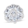 Thumbnail Image 1 of Oval Aquamarine and White Zircon Triple Scallop Frame Flower Ring in Sterling Silver
