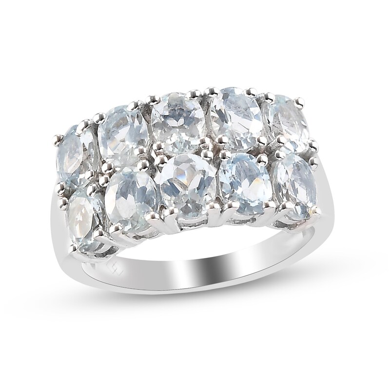 Main Image 1 of Oval Aquamarine Double Row Ring in Sterling Silver