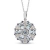 Thumbnail Image 0 of Oval and Round Aquamarine, Iolite and White Zirconia Floral Mandala Pendant in Sterling Silver - 20"