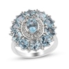 Thumbnail Image 0 of Oval and Round Aquamarine with White Zircon Double Frame Flower Ring in Sterling Silver